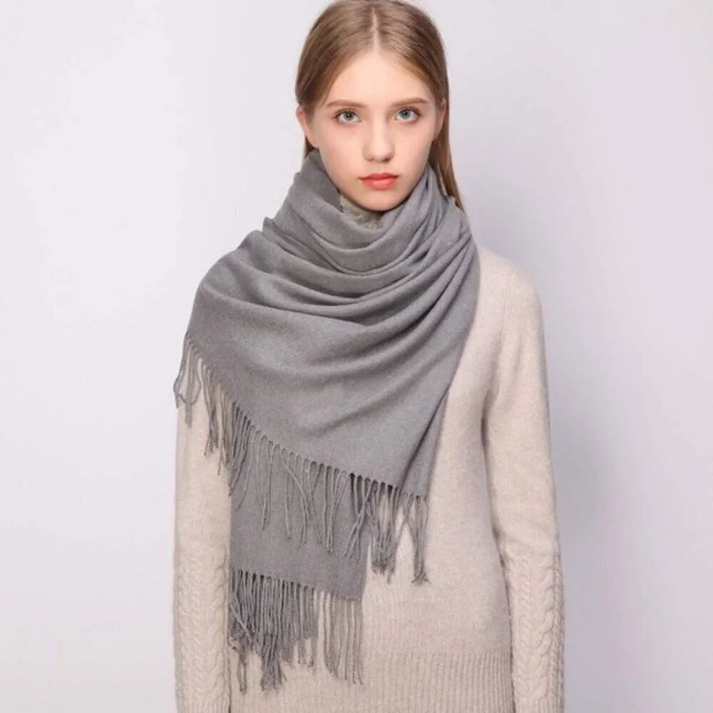 ⚡Women's Gray Pashmina Shawls Evening Dress Bridesmaid Winter Warm Long Scarf
